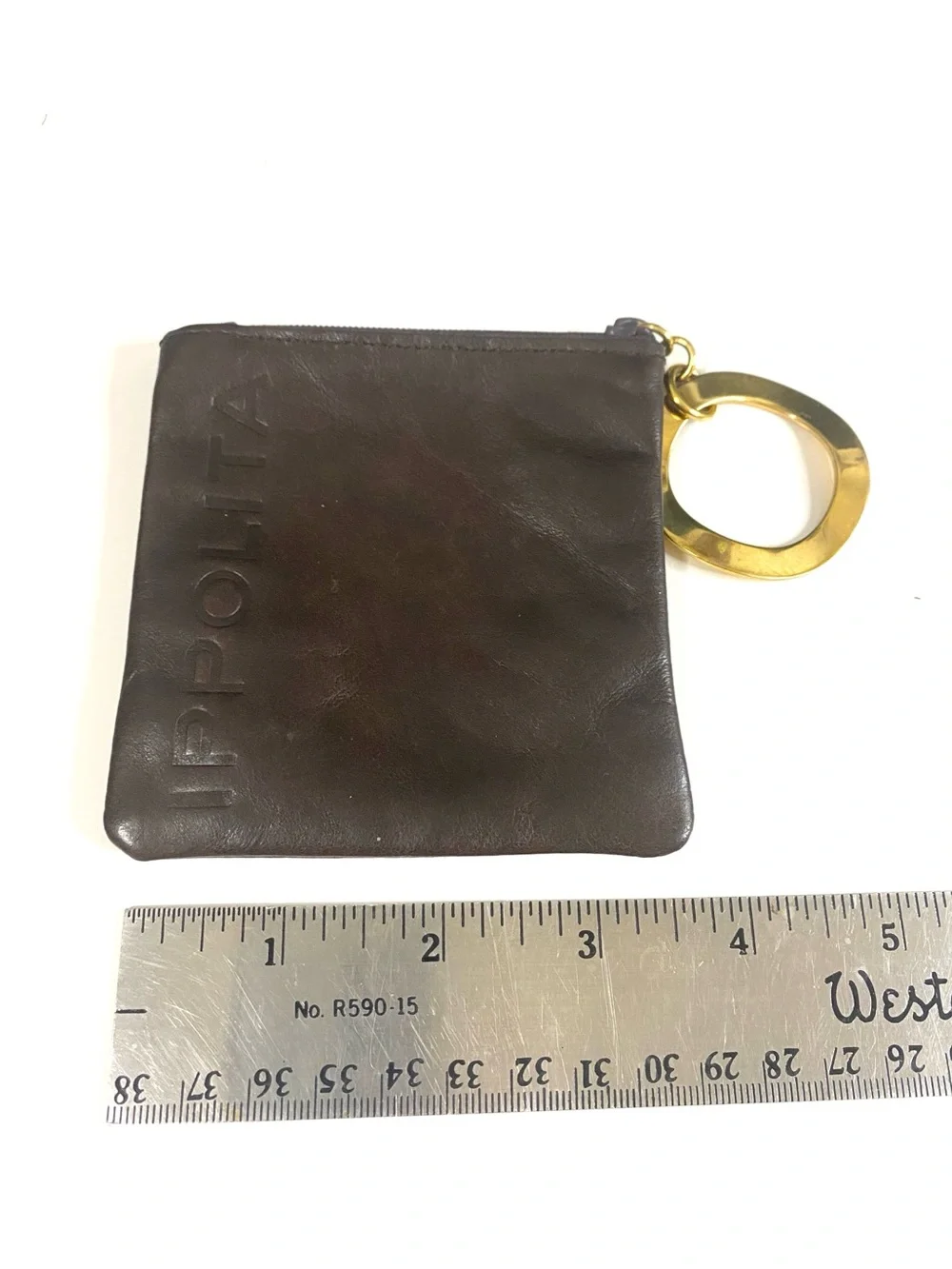 IPPOLITA Genuine Leather Coin/Jewelry Pouch with Gold-Tone Key Ring Attachment